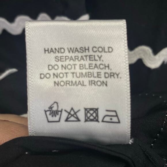 CELINA MOON Nawari Ric Rac Mini Dress Sz S Black Tiered Ruffle Halter Tuckernuck - Picture 13 of 15